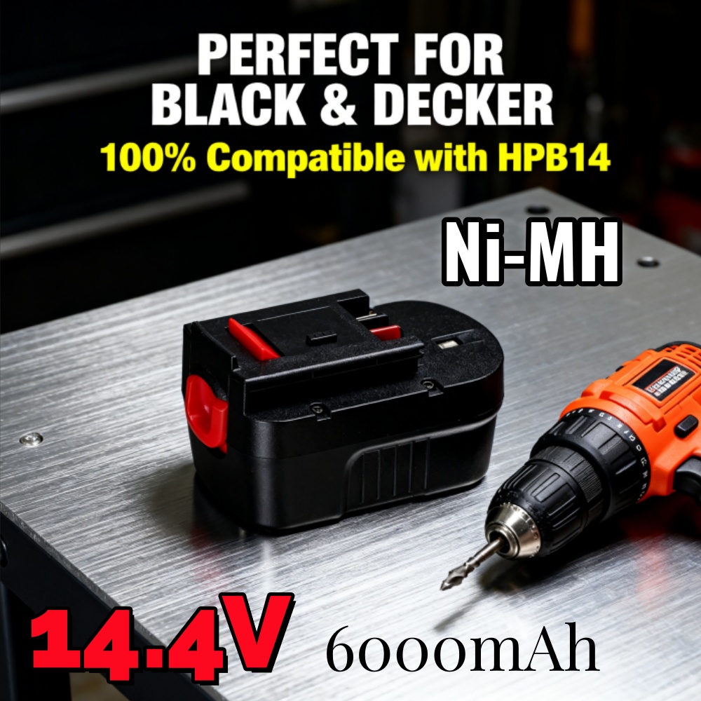 Black+Decker Tool Cordless - Verbeterde 14,4 V 6000 mAh Ni-MH-batterij
